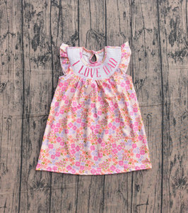 GSD3986 Vestido tipo smock personalizado para niña pequeña con lazos rosas y la inscripción 'I love dad', conjunto sin mangas para bebé niña, venta al por mayor - Product Image 1