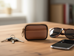 <b>Small</b> Square Genuine Leather Coin <b>Purse</b> Double Zipper Minimalist Unisex Wallet - Product Image 2