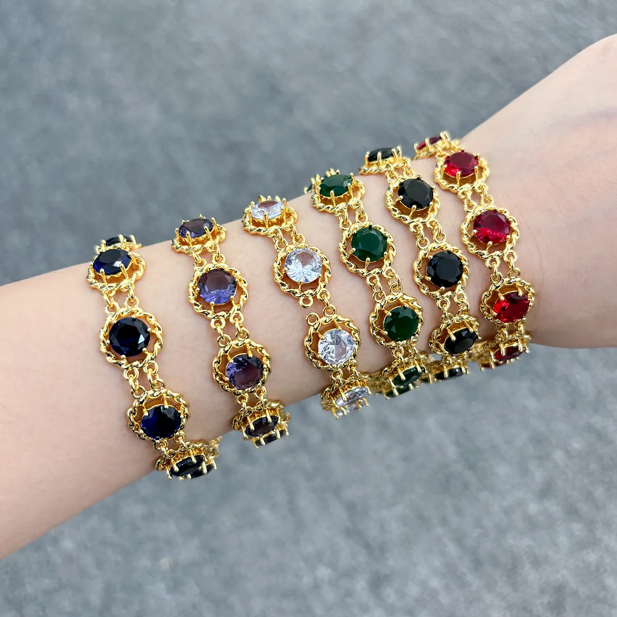 Jin Xiuxing Women's Trendy 24K Gold-Plated Crystal Bracelet Rainbow Stones Zircon Hot Sale Tennis Gifts Weddings Parties