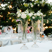 Vase en verre cristal transparent rayé de luxe pour décoration d'événements de mariage, 77 cm de hauteur, grand support trompette pour fleurs, centre de table