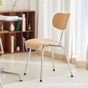 Dining Chair Solid Wood <b>Backrest</b> Chrome Legs Modern Minimalist Design For Dining Room - Product Image 4