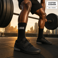 Chaussettes de sport athlétiques mi-mollet côtelées en coton noires personnalisées pour hommes et femmes, avec coussinets, pour la musculation, vente en gros, usine OEM