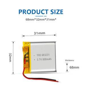 Precio de fábrica de alta calidad 3,7 V/800mAh Bolsa recargable Baterías de iones de litio Modelo de alta seguridad 683231 - Product Image 3