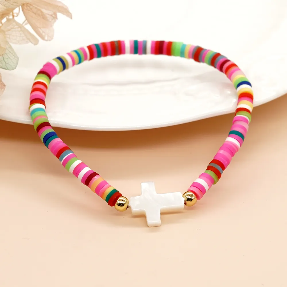 Go2boho Perlen Armbänder Bunte Samen Heishi Ton Stapel kette Shell Cross Boho Modeschmuck für Frauen Männer Handgemachte Geschenke