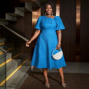 Nuevos y elegantes vestidos informales de talla grande para mujer de Europa, América y África, vestidos de graduación a la moda, vestido plisado con media manga - Product Image 4