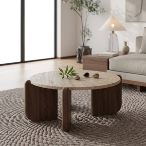 Mesa <span class=keywords><strong>de</strong></span> Centro Moderna <span class=keywords><strong>de</strong></span> Lujo con Tapa Redonda <span class=keywords><strong>de</strong></span> Mármol para Sala <span class=keywords><strong>de</strong></span> Estar o Apartamento - Product Image 2