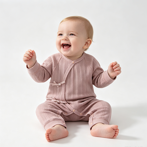 Body Kimono <span class=keywords><strong>para</strong></span> Bebé Recién Nacido, Suave, de Jacquard, con Lazos Laterales, Diseño Hueco, Color Sólido, Cierre de Broches en la Entrepierna - Product Image 2