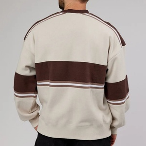 Sweat-shirts unisexes de sport en molleton éponge de haute qualité, personnalisés, à rayures côtelées, col rond marron - Product Image 4