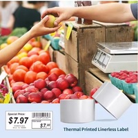 Stiker Label Termal Soonmark Direct Linerless Perekat Plastik Glossy Barcode 4 Inch Gulungan Kertas Tanpa Liner Printer Termal
