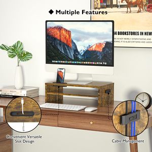 Odm không gian làm việc phụ kiện <span class=keywords><strong>2</strong></span> Tầng Gỗ Màn hình Riser đứng văn phòng nhà phụ kiện bàn máy tính đứng kệ - Product Image 2