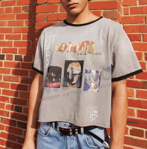 T-shirt à manches courtes surdimensionné à imprimé boxy, coupe et couture, imprimé graphique, délavage acide, effet délavé, t-shirt court personnalisé pour homme - Product Image 3