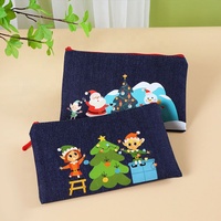 Pochette de maquillage en jean bleu imperméable pour femme avec impression de logo personnalisé, petite trousse de toilette en denim avec fermeture éclair pour sac à main