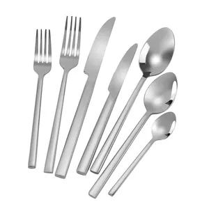 Kitchen Silver Plated Fork Spoon Cutlery Royal New Flat Design Long Handle Knives And Spoon Fork Cutlery Set