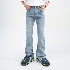<span class=keywords><strong>Pantalones</strong></span> Vaqueros Azules Deslavados de Diseñador Personalizados para <span class=keywords><strong>Hombre</strong></span>, Estilo Urbano, Corte Holgado, Desgastados, Vintage, Acampanados - Product Image 2