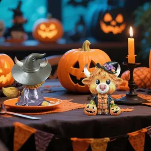 Estatua <span class=keywords><strong>de</strong></span> pareja <span class=keywords><strong>de</strong></span> toros Highland Wizard <span class=keywords><strong>de</strong></span> Halloween <span class=keywords><strong>de</strong></span> nuevo diseño con escoba y calabaza, decoración <span class=keywords><strong>de</strong></span> estilo hecho a mano <span class=keywords><strong>de</strong></span> resina bonita - Product Image 4