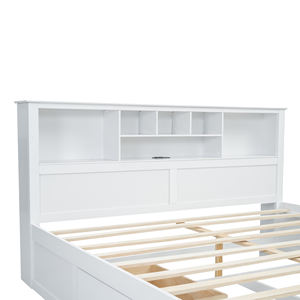 <span class=keywords><strong>Lit</strong></span> plateforme moderne King-Size en bois massif blanc avec tête de <span class=keywords><strong>lit</strong></span> et tiroirs <span class=keywords><strong>multi</strong></span>-rangements Style doux avec accès USB - Product Image 2