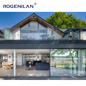 Rogenilan Heavy Duty marco de aluminio negro puerta corredera panorámica Villa balcón exterior vidrio insonorizado pista puertas correderas - Product Image 3