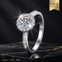Bague en argent sterling S925 avec moissanite D VVS1, anneau de mariage rond à halo, prix de gros usine, Anillos De Plata