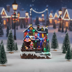 Grossiste en résine village de noël <span class=keywords><strong>d</strong></span>écorations de Noël cadeau de Noël avec lumière LED 8 chansons musicales et fonction mouvement - Product Image 1