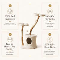 Arbre à chat en bois naturel avec plateformes nuage, branches en sisal et condo rond pour animaux de compagnie - Vente en gros