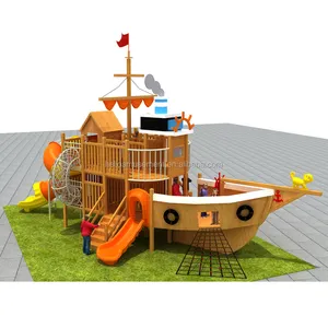 OEM доступный Открытый парк большой горкой деревянный Игровой набор пиратский корабль игровая площадка