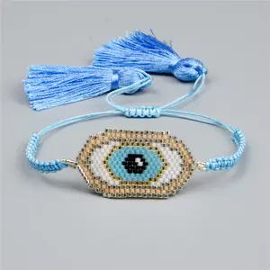 Go2boho-Pulsera de ojo malvado para niña, joyería Bohemia, borla ajustable, Miyuki cuentas, Pulsera de cuerda trenzada