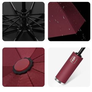 Fully Automatic Umbrella 10 Bone Black Glue Sunshade Sunscreen Three Fold <b>Large</b> Sunny Umbrella Reinforced and Thickened, Strong - Product Image 5