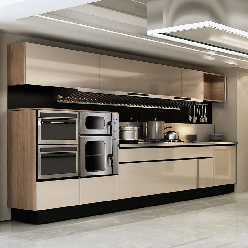 All in One Kitchen Unit Cabinet Flat Edge Modular Stainless Steel Modern Kitchen