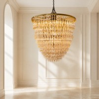 Lustre YH de luxe rond en verre sablé doré, grand luminaire suspendu à plusieurs niveaux en verre soufflé à la main, cadre en laiton, lampe suspendue pour villa