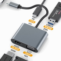 Hub USB-C 4 in 1, USB 3.1 Tipe C ke HDMI 4K + VGA + USB 3.0 + Port PD Pengisi Daya Cepat 87W untuk MacBook