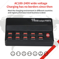 Cargador USB Universal de Escritorio de 10 Puertos Resistente al Fuego, Adaptador de Corriente Multipuerto de 50W para Teléfono Móvil, Tableta y Auriculares