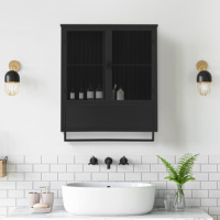 Gabinete de Pared Moderno de Dos Puertas con Puertas de Vidrio de 23.62 Pulgadas, con Almacenamiento Cerrado de Dos Niveles, Toallero, para Sala de Estar o Baño