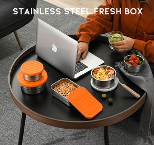 Environmental Square 304 Stainless Steel Bento Box <strong>Silicone</strong> Lid Refrigerator Sealed Storage Set for Lunch <strong>Containers</strong> - Product Image 4