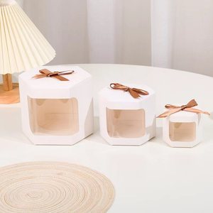 Caja de papel de embalaje con Lazo de cinta, hexagonal, transparente, para regalos, venta al por mayor, tienda Web - Product Image 3