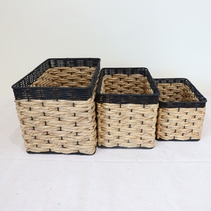 Set 3 Rectangular Water Hyacinth <b>Baskets</b> <b>With</b> <b>Handles</b> Hand-woven <b>Basket</b> Organizer Natural Eco Friendly - Product Image 1