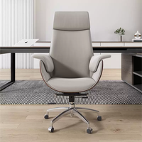 Chaise de bureau exécutive en cuir minimaliste moderne, réglable en hauteur, pivotante, pour ordinateur, pour patron, directeur, avec roulettes