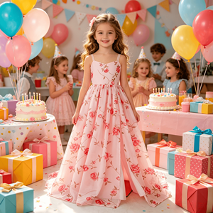 Vestido <span class=keywords><strong>de</strong></span> Princesa con Tirantes Finos y Estampado Floral, Vestido <span class=keywords><strong>de</strong></span> Fiesta con Cola Alta y Baja, Vestido <span class=keywords><strong>de</strong></span> Ceremonia para Niñas, Vestido <span class=keywords><strong>de</strong></span> Dama <span class=keywords><strong>de</strong></span> Honor - Product Image 5