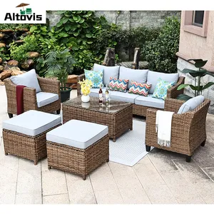 Phong Cách Hiện Đại Tất Cả Thời Tiết Mây/Wicker Ngoài Trời Patio Mây Sofa Trắng Đệm Đồ Nội Thất Sân Vườn Cho Biệt Thự Sân