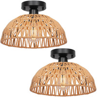Plafonnier LED bohème en fer et rotin tressé à la main, style vintage pastoral campagnard créatif pour bureau et salle à manger