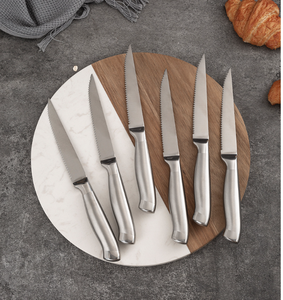 Ensemble de 15 couteaux de cuisine en acier inoxydable avec manche en acier, haute dureté, avec bloc de rangement en plastique noir – Vente en gros - Product Image 5