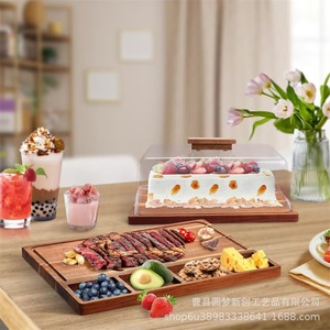 Cross-border wooden dessert plate, solid wood tasting plate, home desktop wooden <b>tray</b>, creative dual-purpose wooden <b>snack</b> plate - Product Image 3