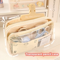 Sac à stylo transparent de grande capacité à trois couches, sac de rangement de boîte à papeterie minimaliste