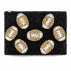 Porte-monnaie en perles de verre noir et doré fait main, pochette zippée à motif rivet, grande taille pour femmes, idéal pour les cadeaux - Product Image 1