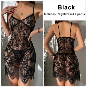 <span class=keywords><strong>Robe</strong></span> de nuit transparente en dentelle transparente rouge sexy avec string Lingerie sexy pour femmes matures japonaises - Product Image 5