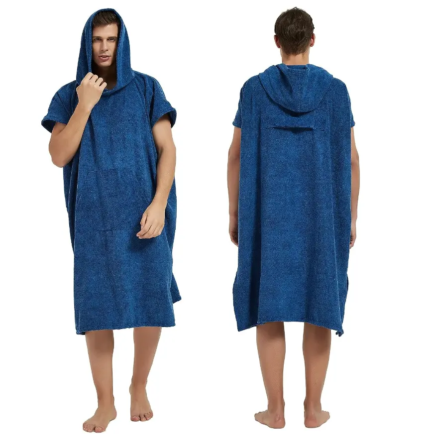 OEM Wholesale Cotton Changing Robe Surf Poncho Hooded Beach Towel Hooded Poncho Towel For Adults