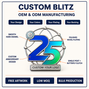 Épinglette en émail dur personnalisée pour le 25e anniversaire de l'entreprise de technologie, dégradé bleu-vert, nickelée, logo pour événement d'entreprise ou d'employés - Product Image 4