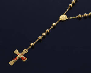 धार्मिक 8 मिमी बीड पुरुषों की श्रृंखला स्टेनलेस स्टील बीड हार हार श्रृंखला रोसेरी जेसस क्रिस्ट क्रॉस पेलेंट हिप पॉप हार - Product Image 3