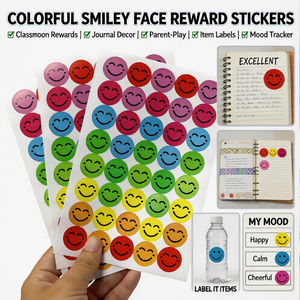 Autocollants adhésifs recyclables Happy Sample en gros avec impression visage souriant pour récompenses d'enseignants de maternelle et d'école pour enfants - Product Image 1