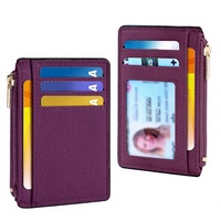 Porte-cartes de crédit minimaliste fin en similicuir personnalisé avec poche avant, blocage RFID, fermeture éclair, doublure en nylon, court, unisexe