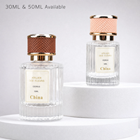 Flacon de parfum en verre côtelé vertical de haute qualité 30ml 50ml avec bouchon à vis, rechargeable, pour emballage de soins de la peau, en stock, avec étiquette